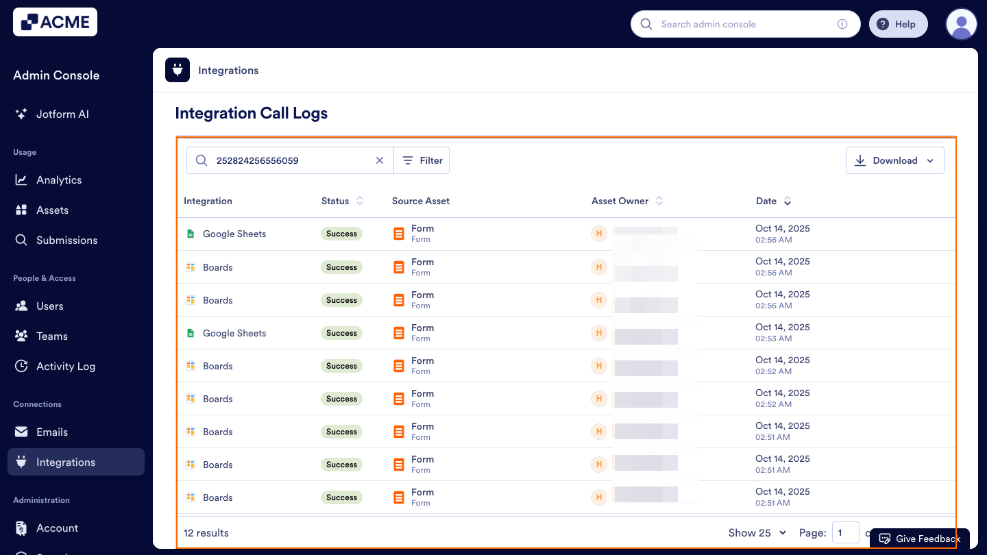 How to Access and Manage Each Asset’s Integration List in Your Organization from the Admin Console Image-14
