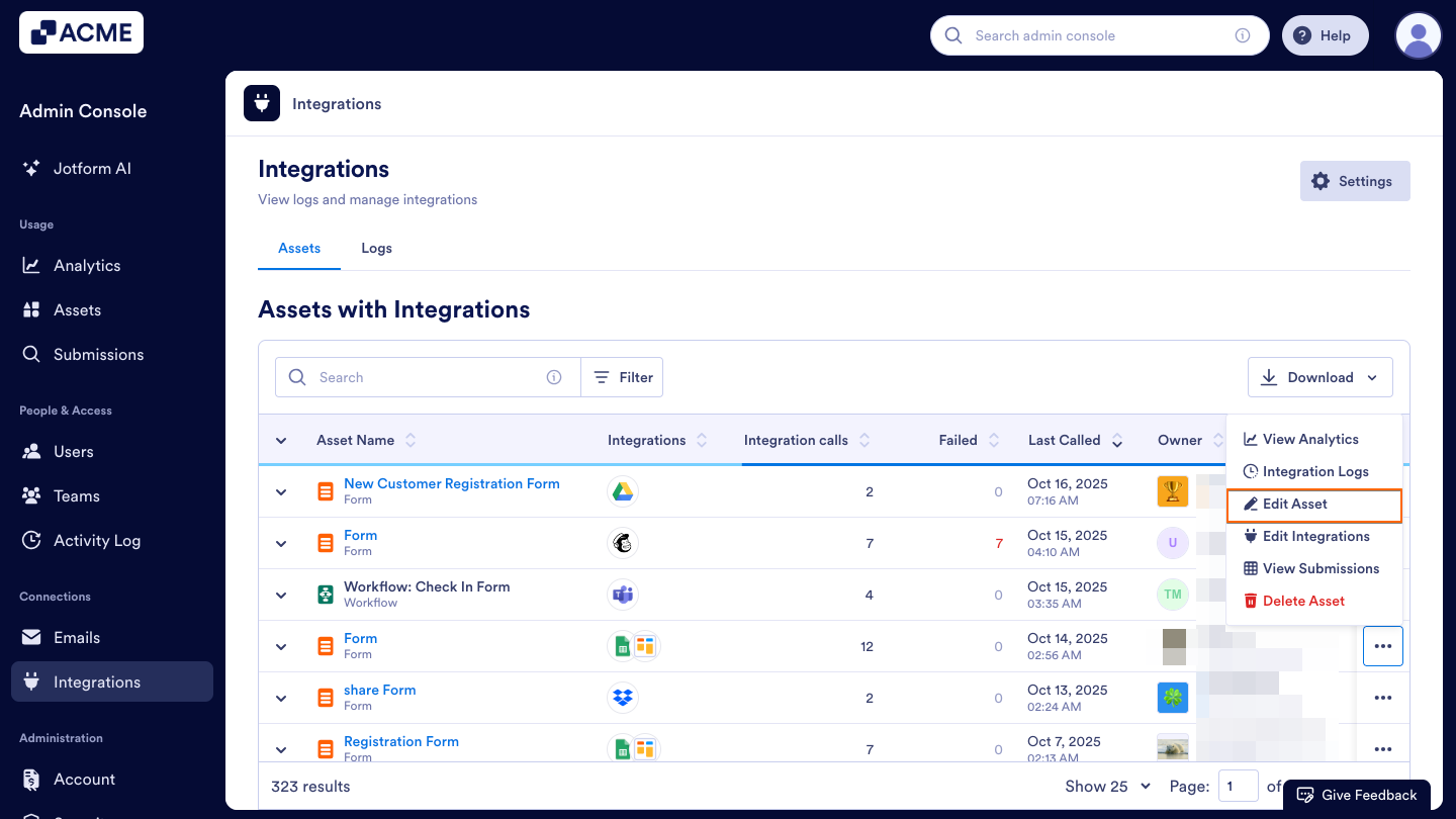 How to Access and Manage Each Asset’s Integration List in Your Organization from the Admin Console Image-16