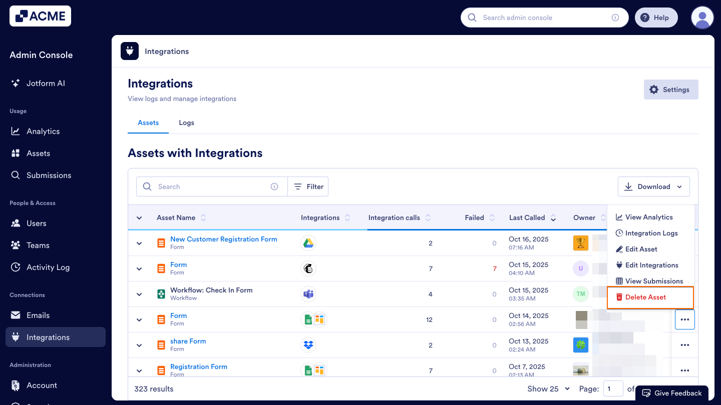 How to Access and Manage Each Asset’s Integration List in Your Organization from the Admin Console Image-19