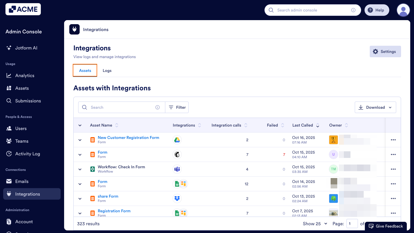 How to Access and Manage Each Asset’s Integration List in Your Organization from the Admin Console Image-21