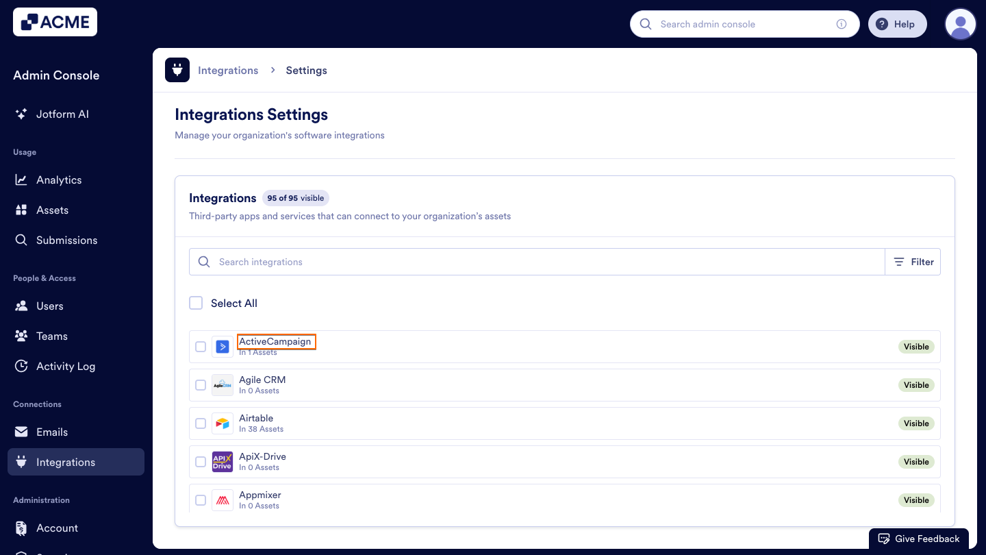 How to Show or Hide Integrations in Your Organization from the Admin Console Image-3