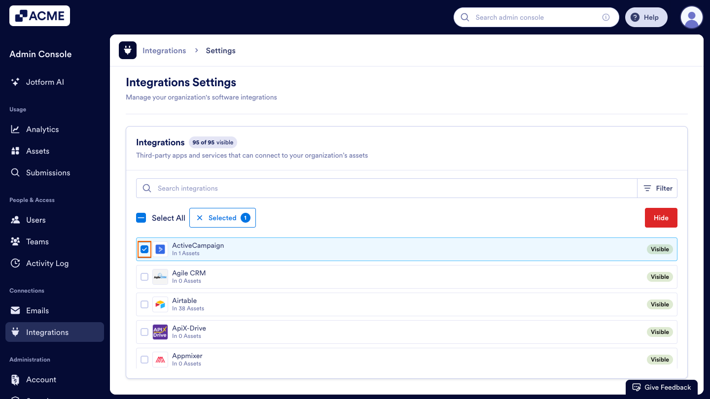 How to Show or Hide Integrations in Your Organization from the Admin Console Image-6