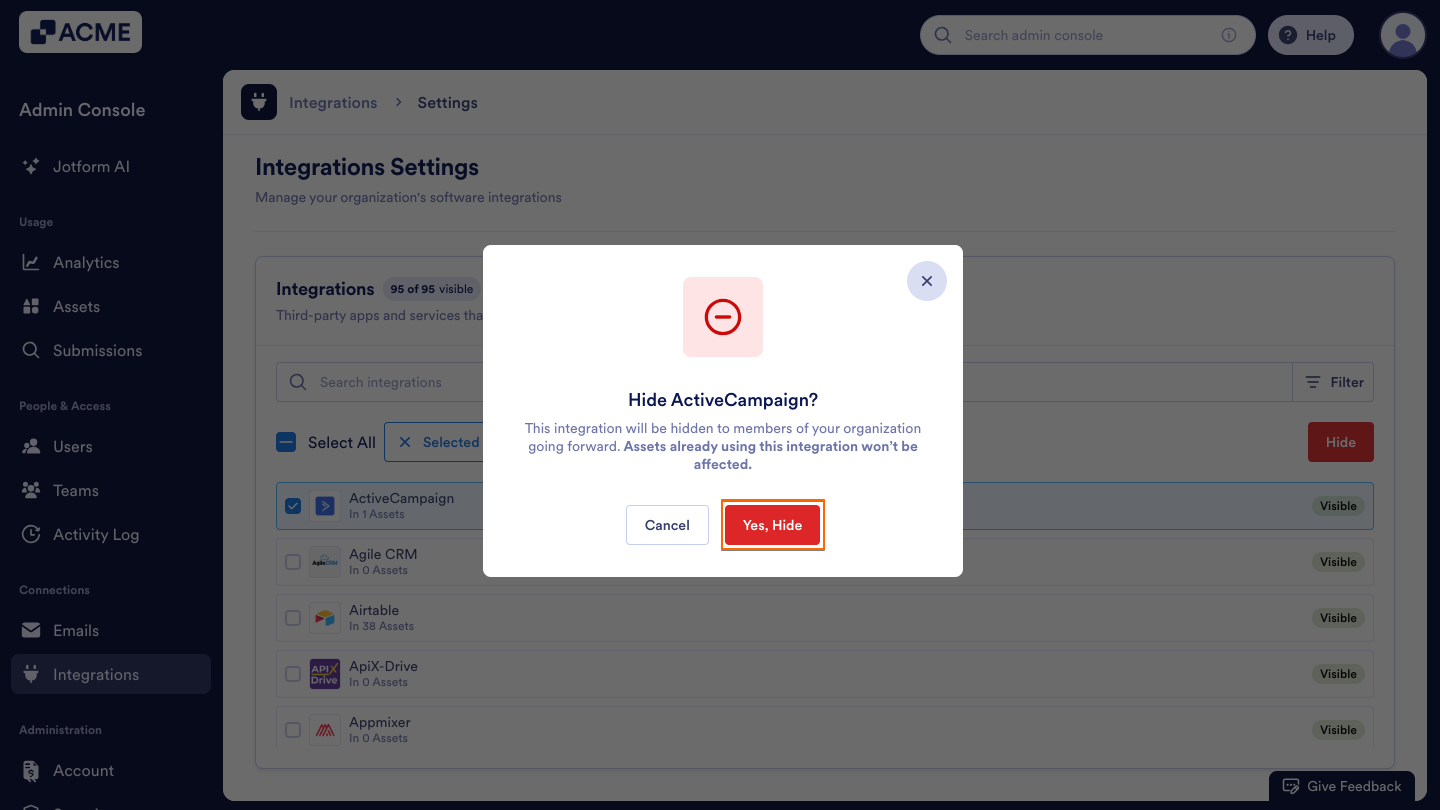 How to Show or Hide Integrations in Your Organization from the Admin Console Image-8