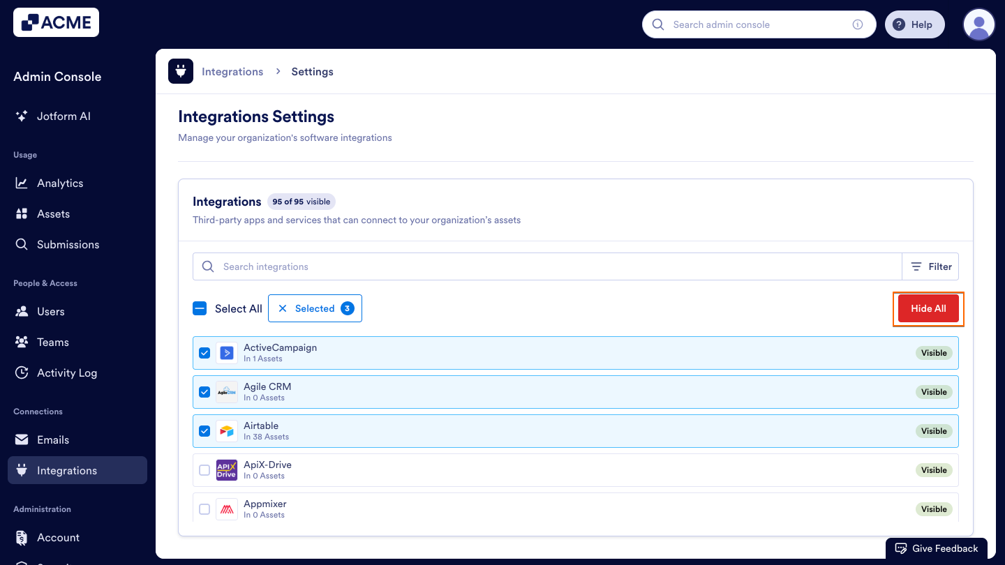 How to Show or Hide Integrations in Your Organization from the Admin Console Image-10