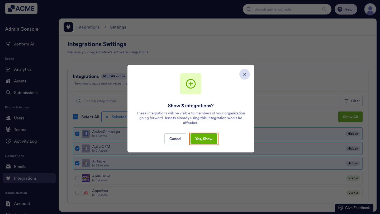 How to Show or Hide Integrations in Your Organization from the Admin Console Image-17
