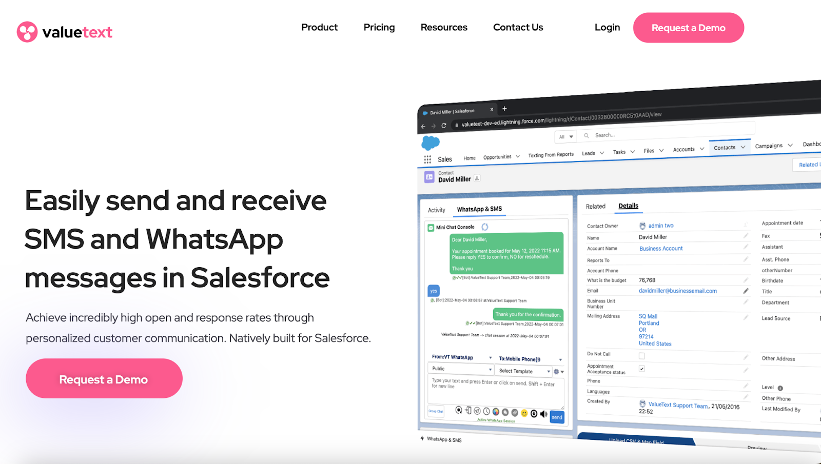 Valuetext landing page