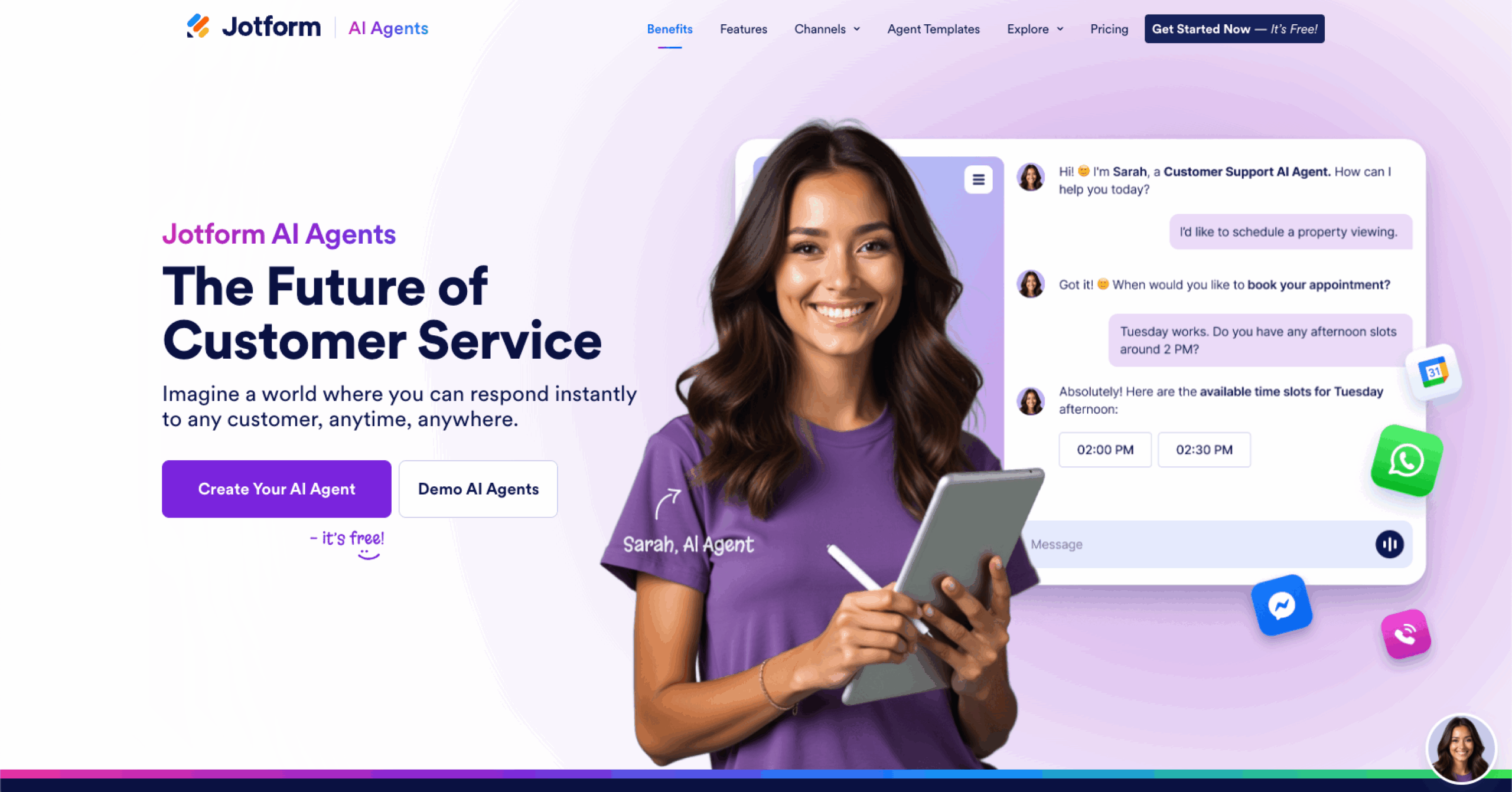 Screenshot of the Jotform AI Agents website landing page showing the headline – featured in the Noupe