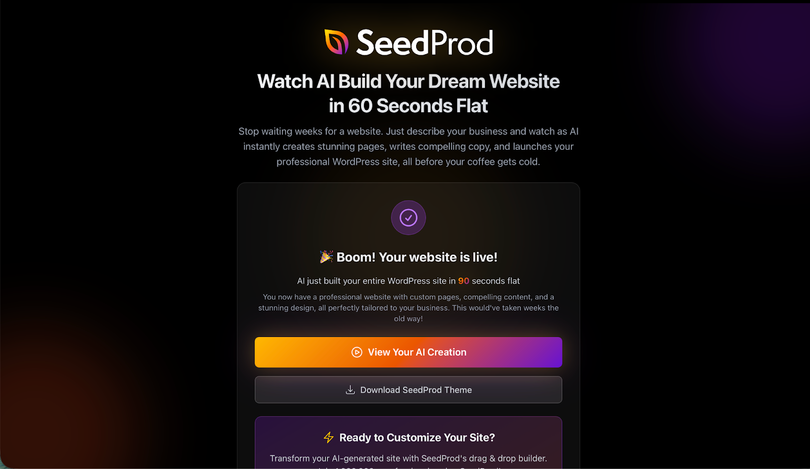 Screenshot of SeedProd website builder dashboard