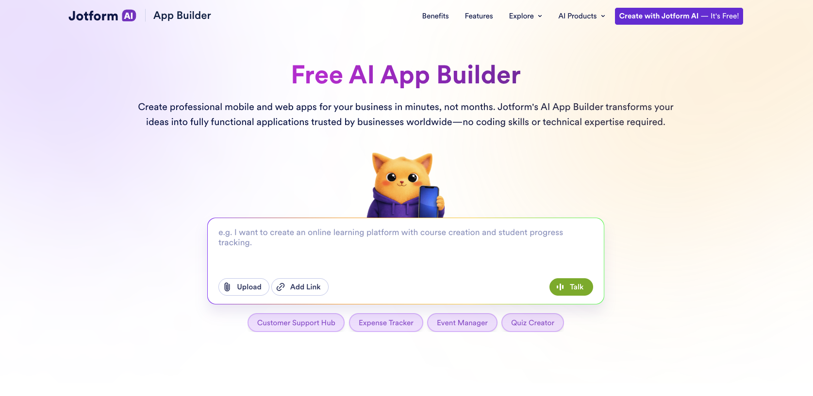 Landing Page of Jotform AI App Builder