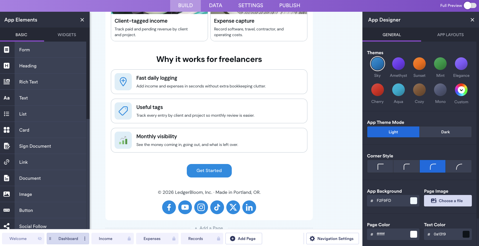 Viewing the App Designer window