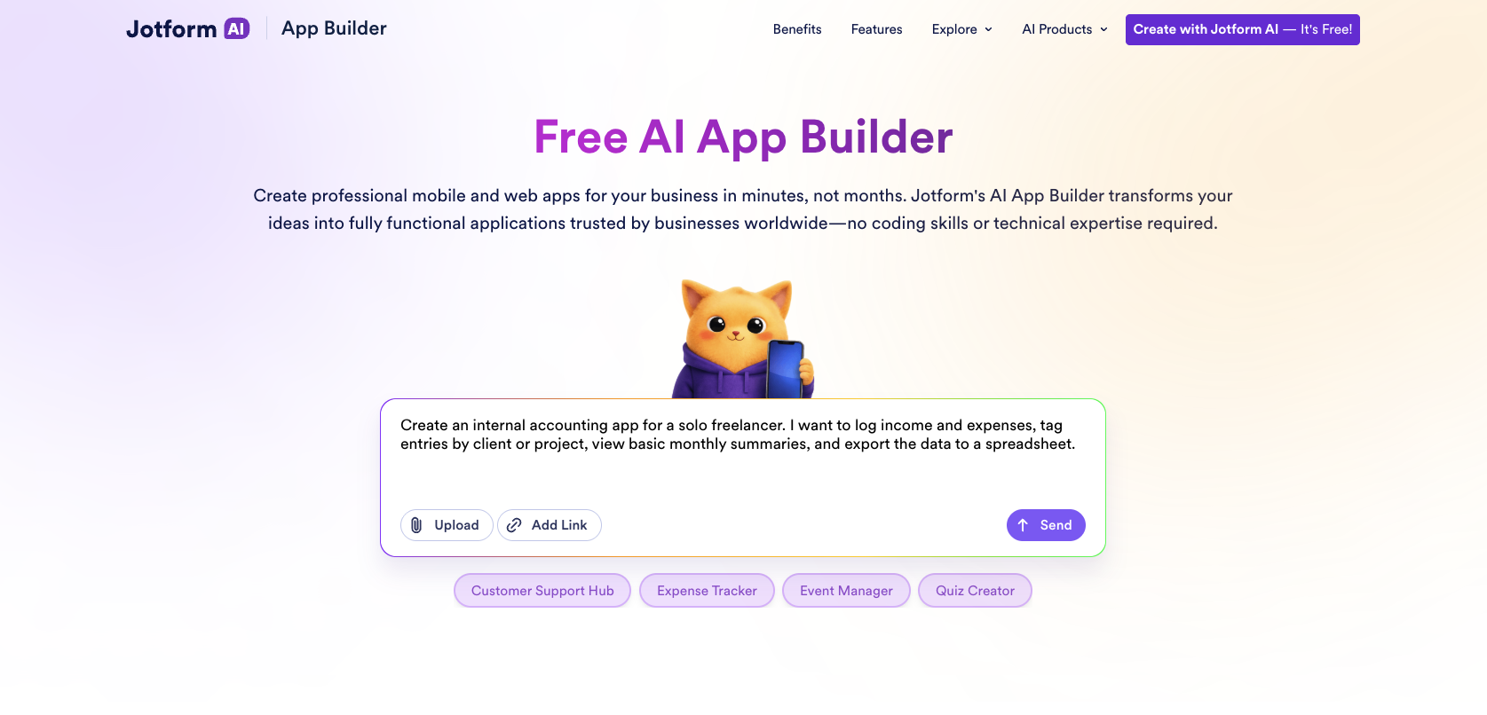 Writing a prompt to the AI App Builder page