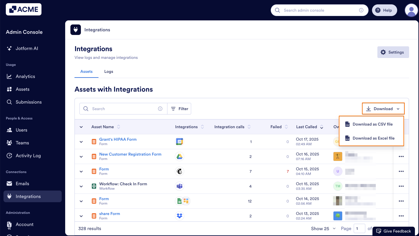 How to Access and Manage Each Asset’s Integration List in Your Organization from the Admin Console Image-22