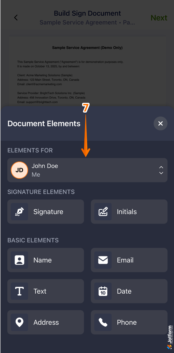 Tapping Elements For in the Jotform Sign Mobile App