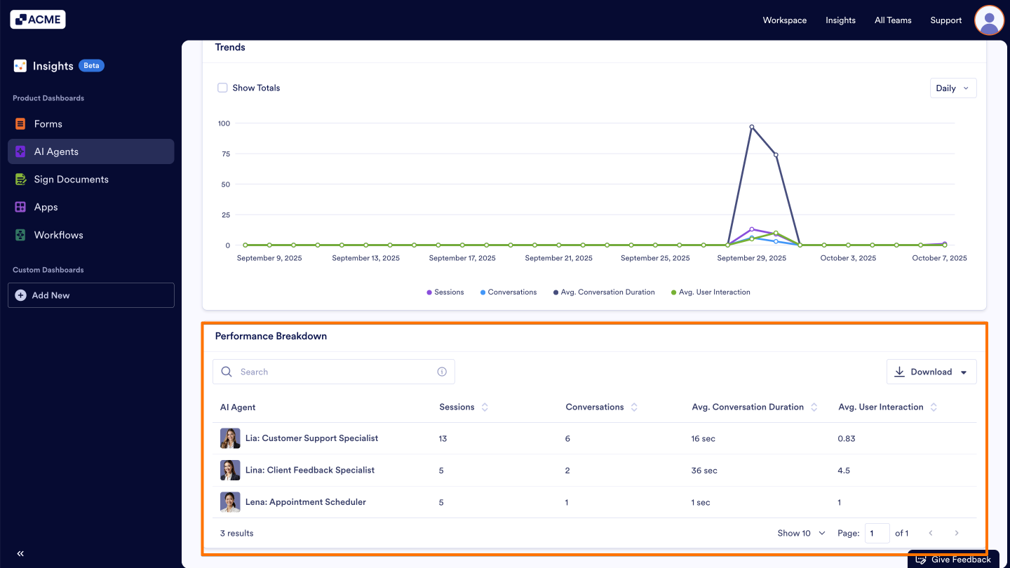 How to Download AI Agent Metrics as Excel or CSV from Insights? Image-1
