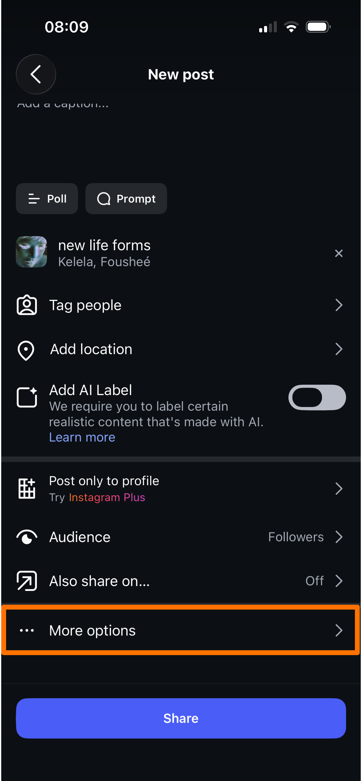 Instagram Post Creation New Post More Options Menu Button
