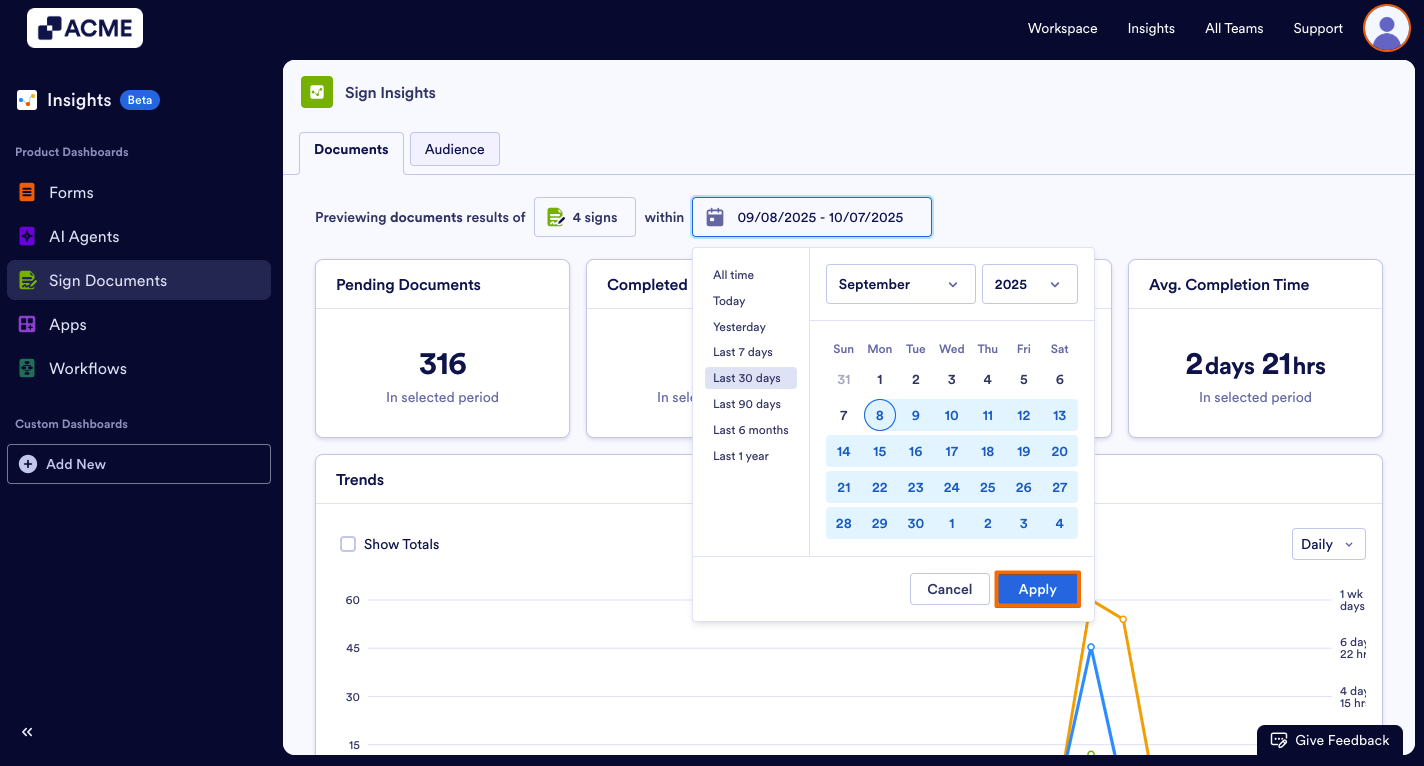 How to Filter Sign Document Metrics in a Specific Date Range in Insights? Image-5