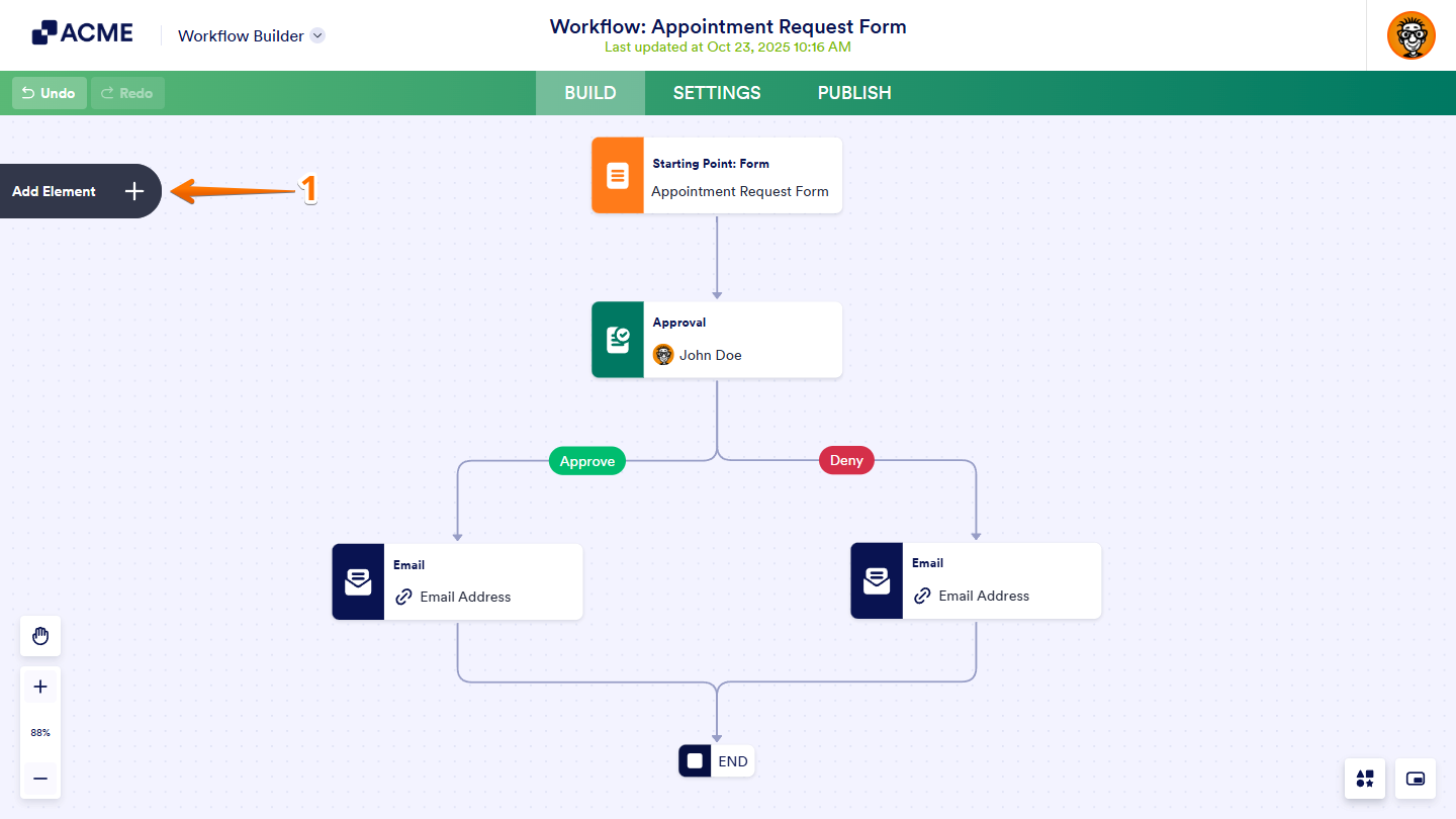 Add Element button in Workflow Builder