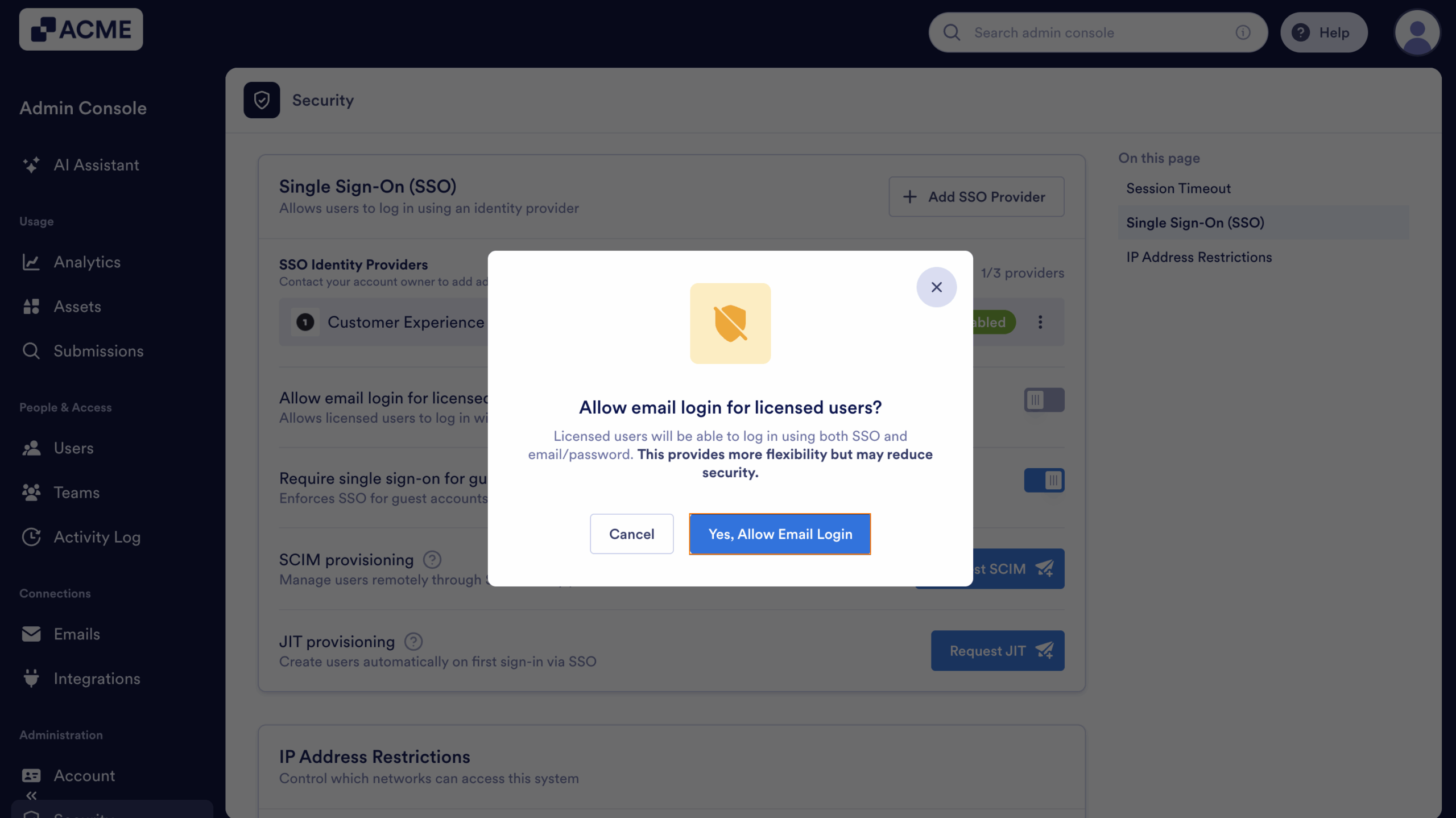 How to Allow Licensed Users in Your Organization to Log In with Email and Password in Addition to SSO Image-3