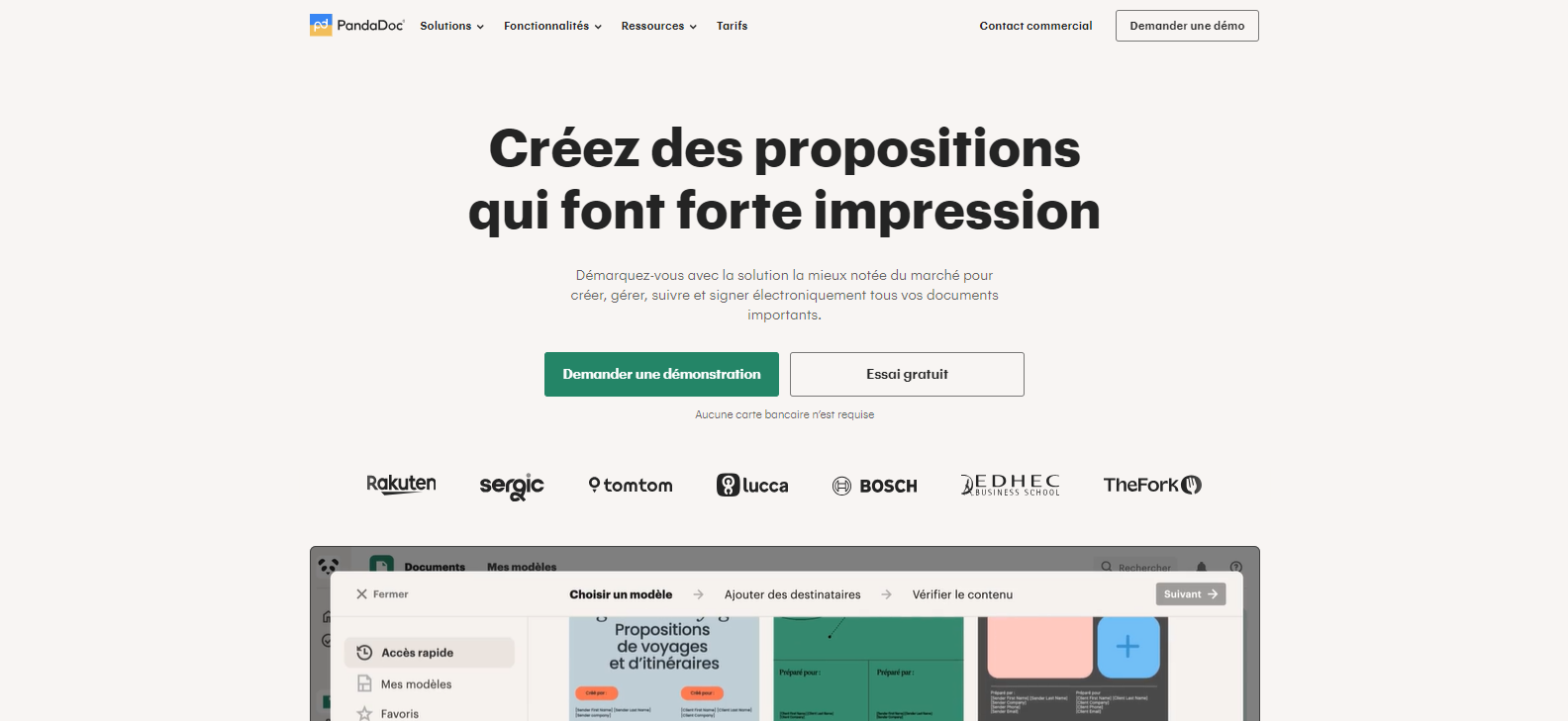 Capture d'écran de la page d'accueil du site Pandadoc français