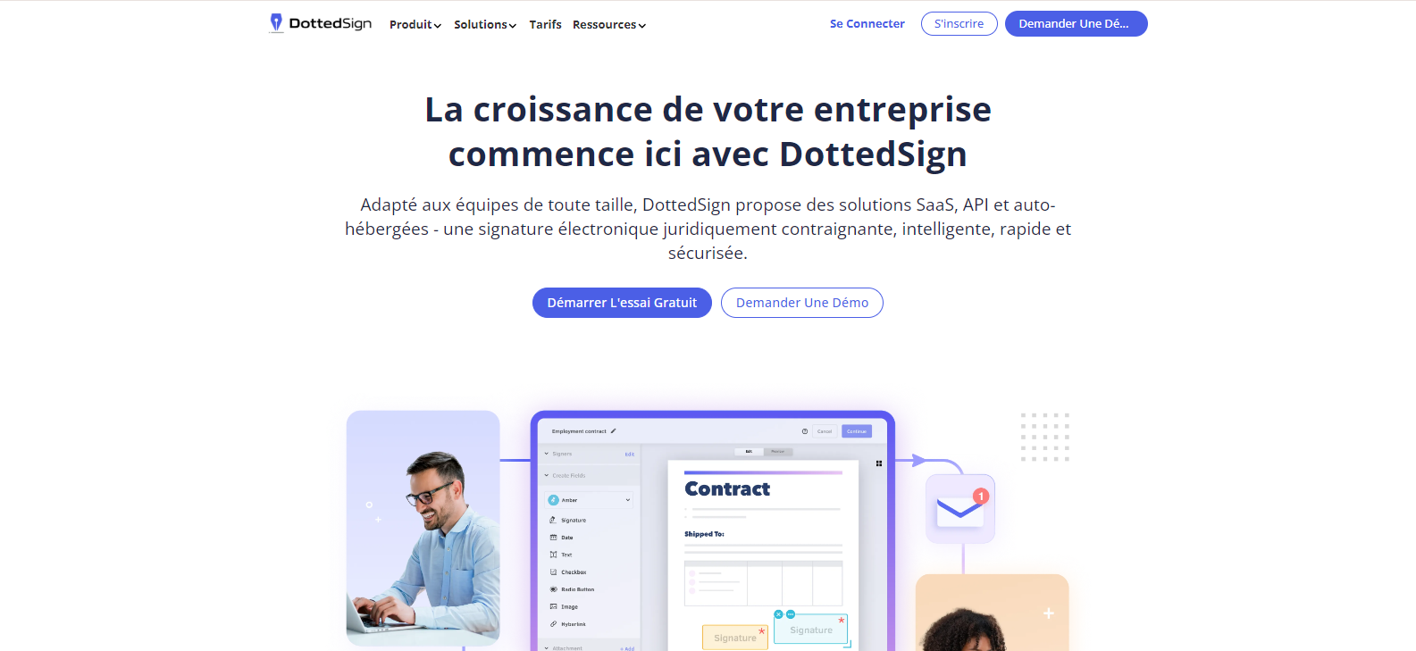 Capture d'écran de la page d'accueil du site de DootedSign en français