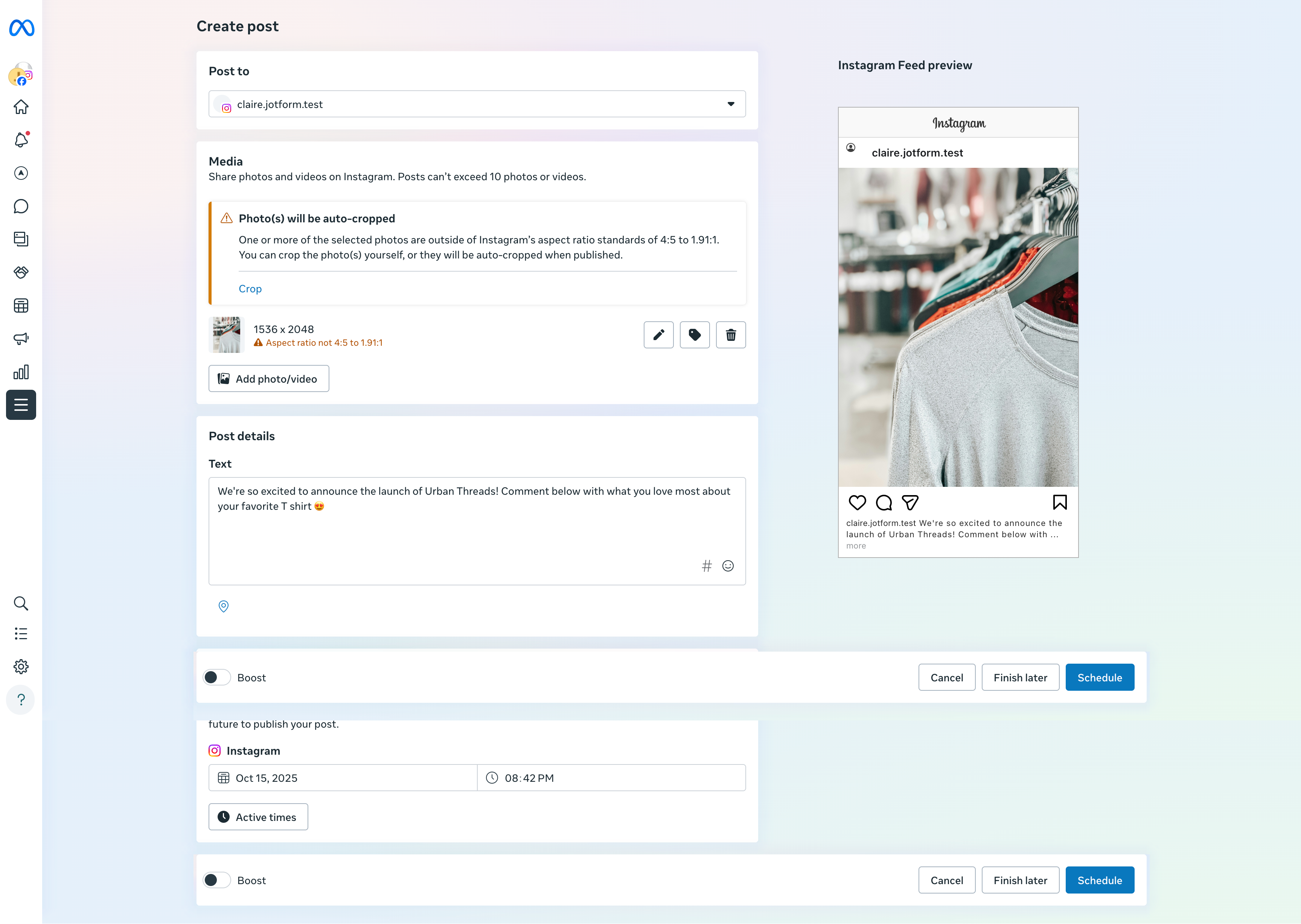 Meta Business Suite Post Creation