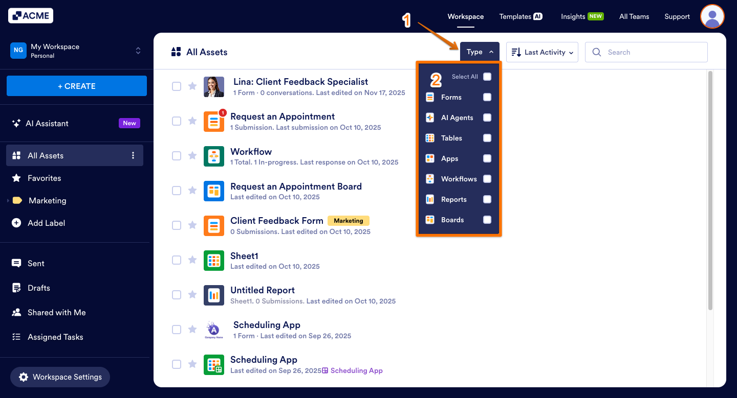 How to Filter and Sort Assets on Workspace Image-1