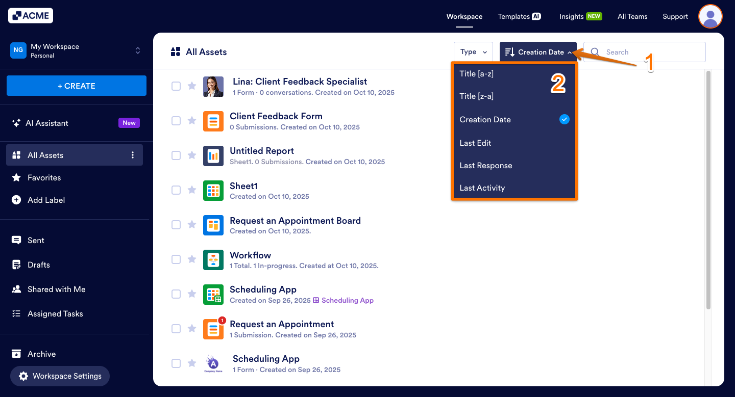 How to Filter and Sort Assets on Workspace Image-3