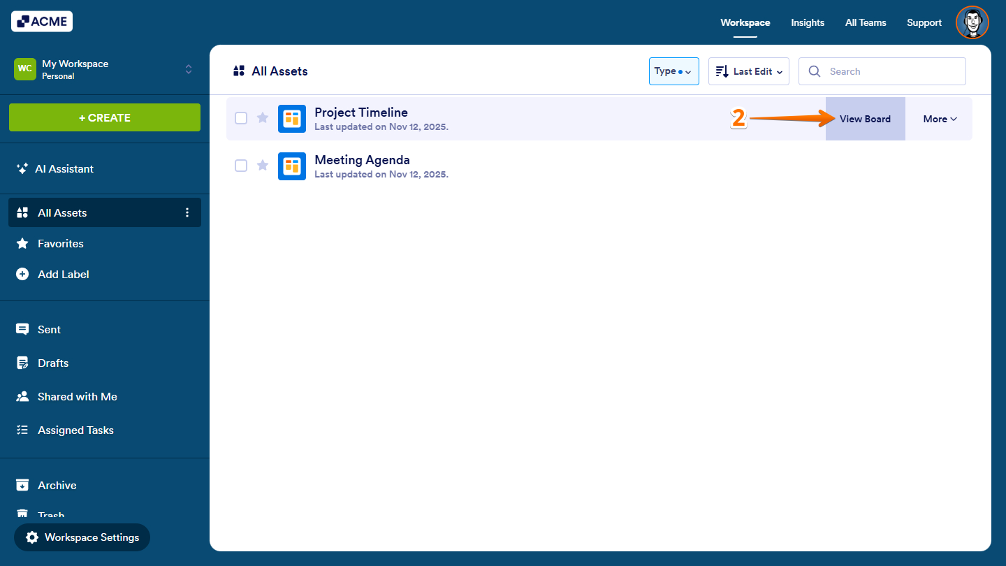View Board in Workspace page