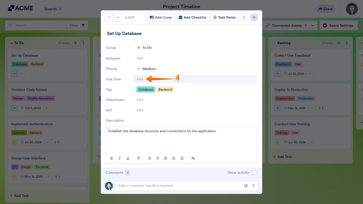 Due Date field in the Task view of Boards