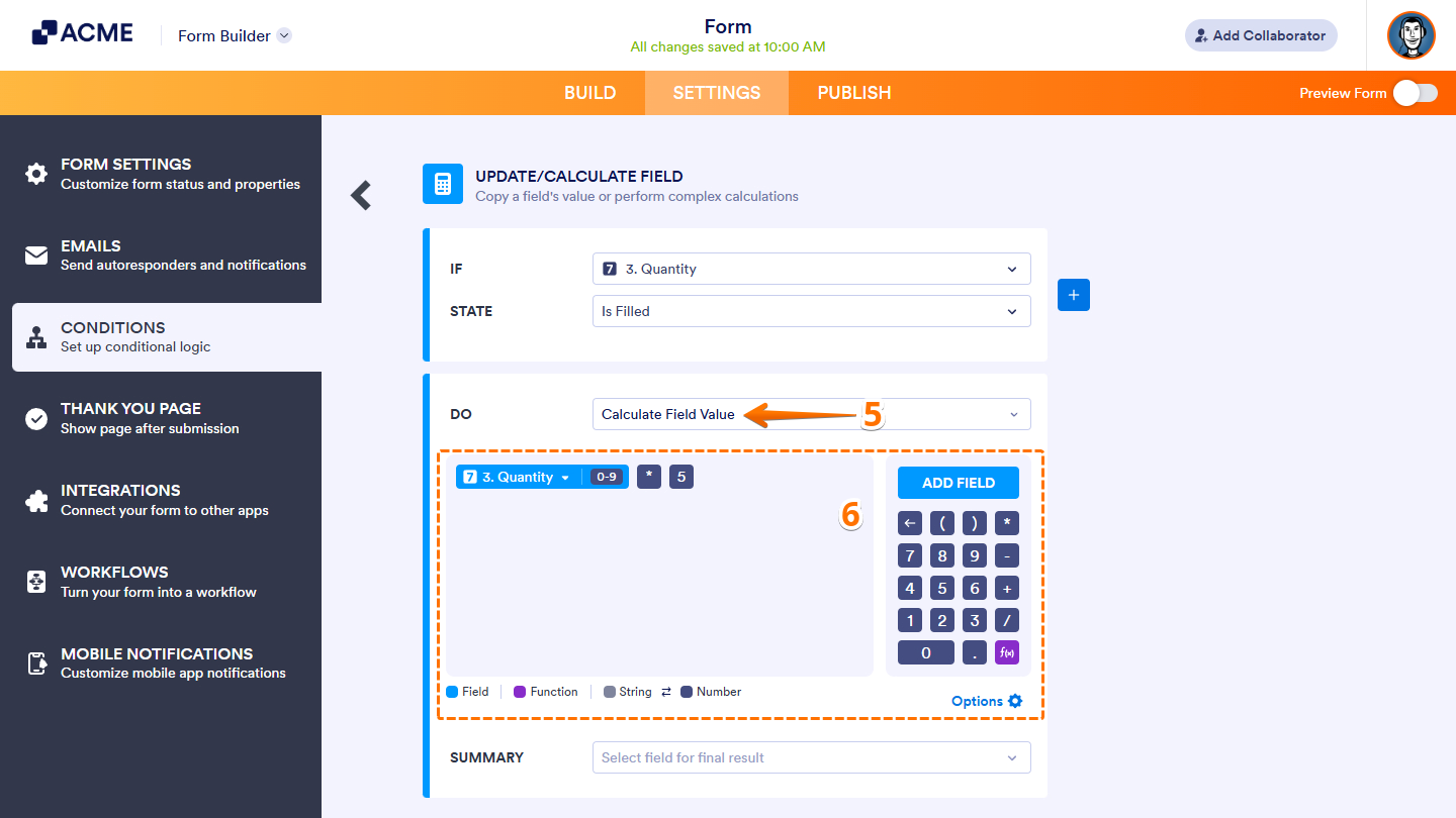 Do dropdown menu and formula box in Update/Calculate Field condition settings