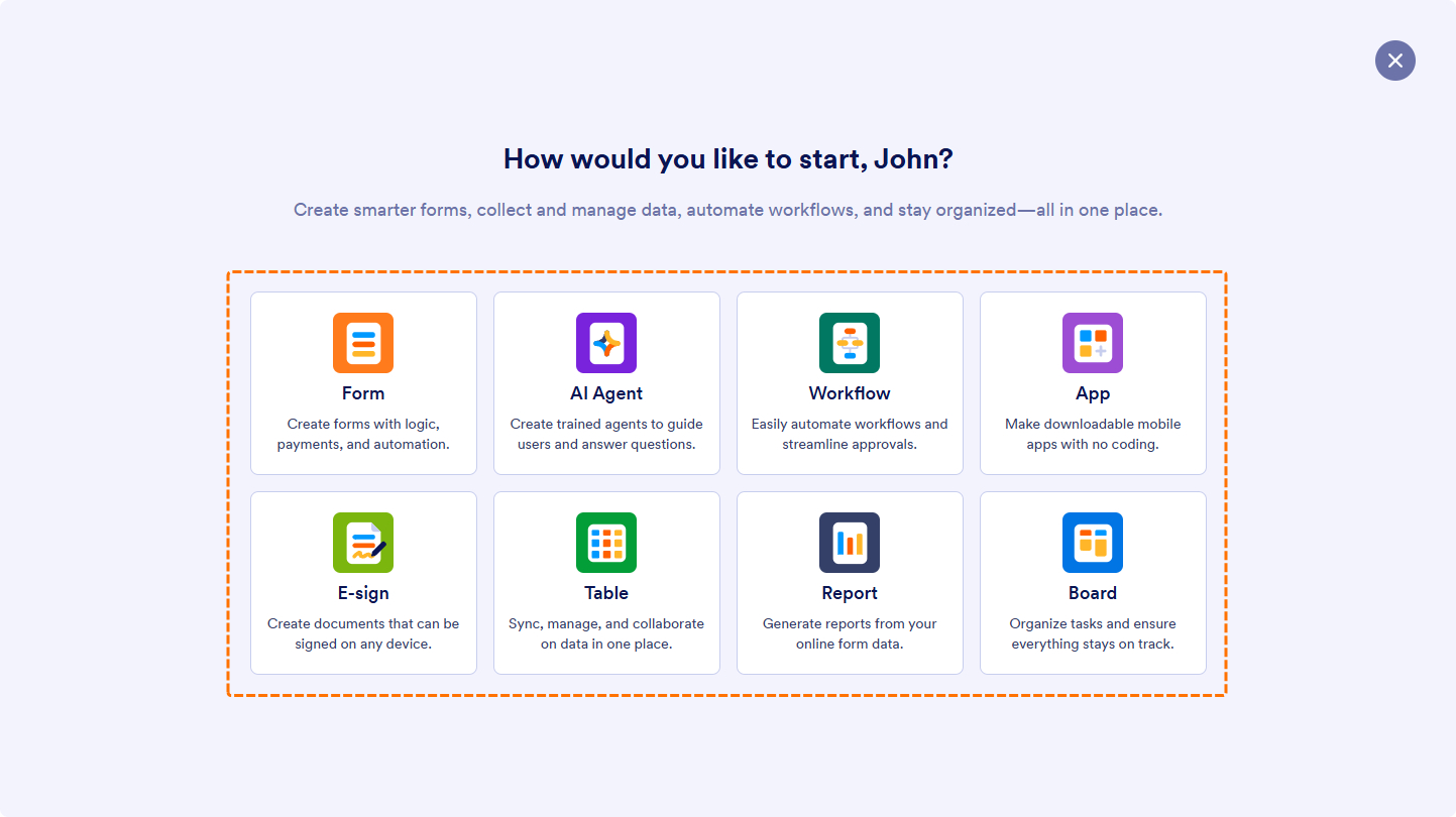 Create Asset selector window
