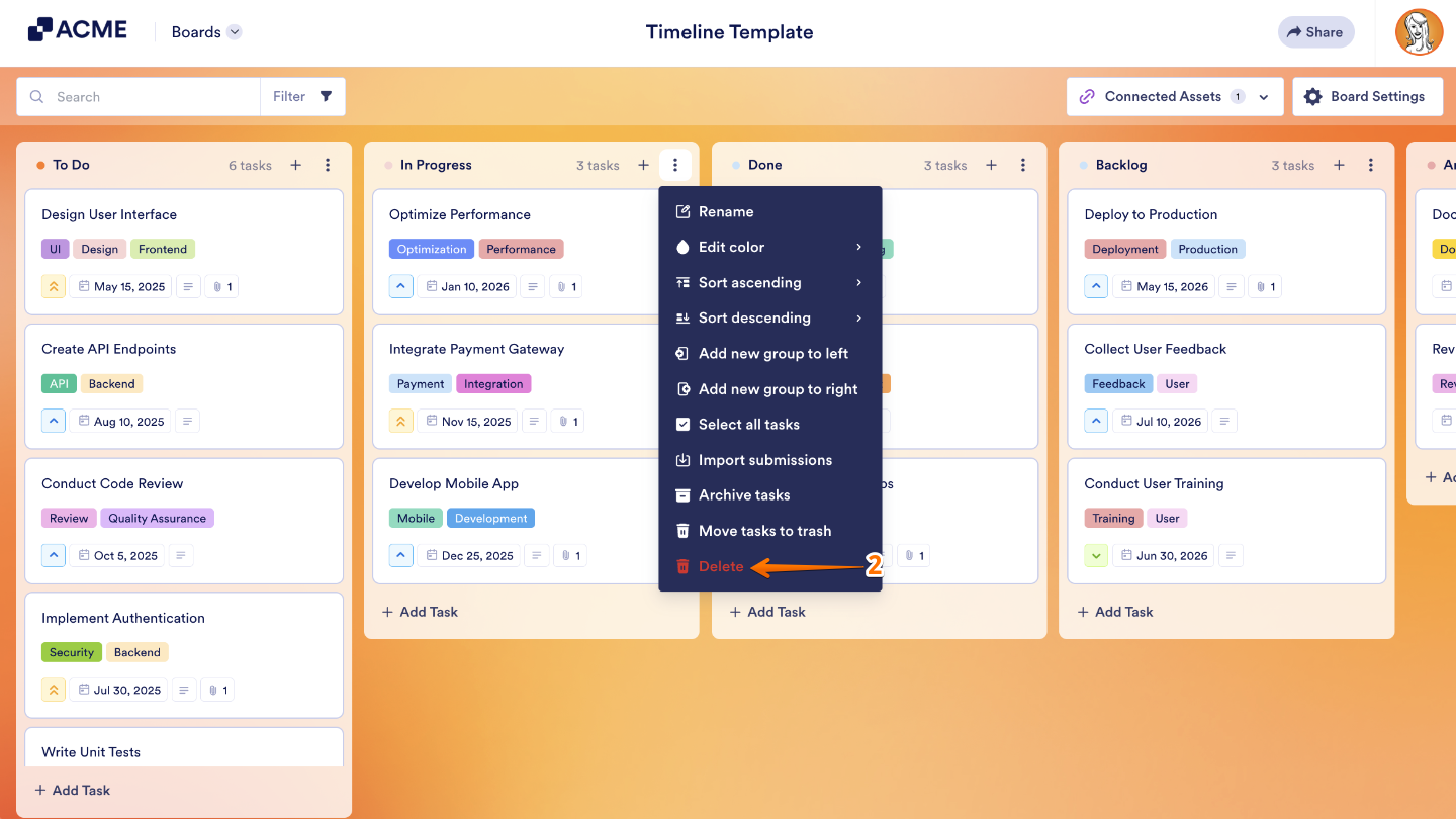 Click on Delete in the dropdown menu to remove the selected item