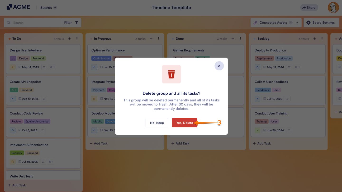 In the confirmation window, click Yes, Delete to permanently remove the item