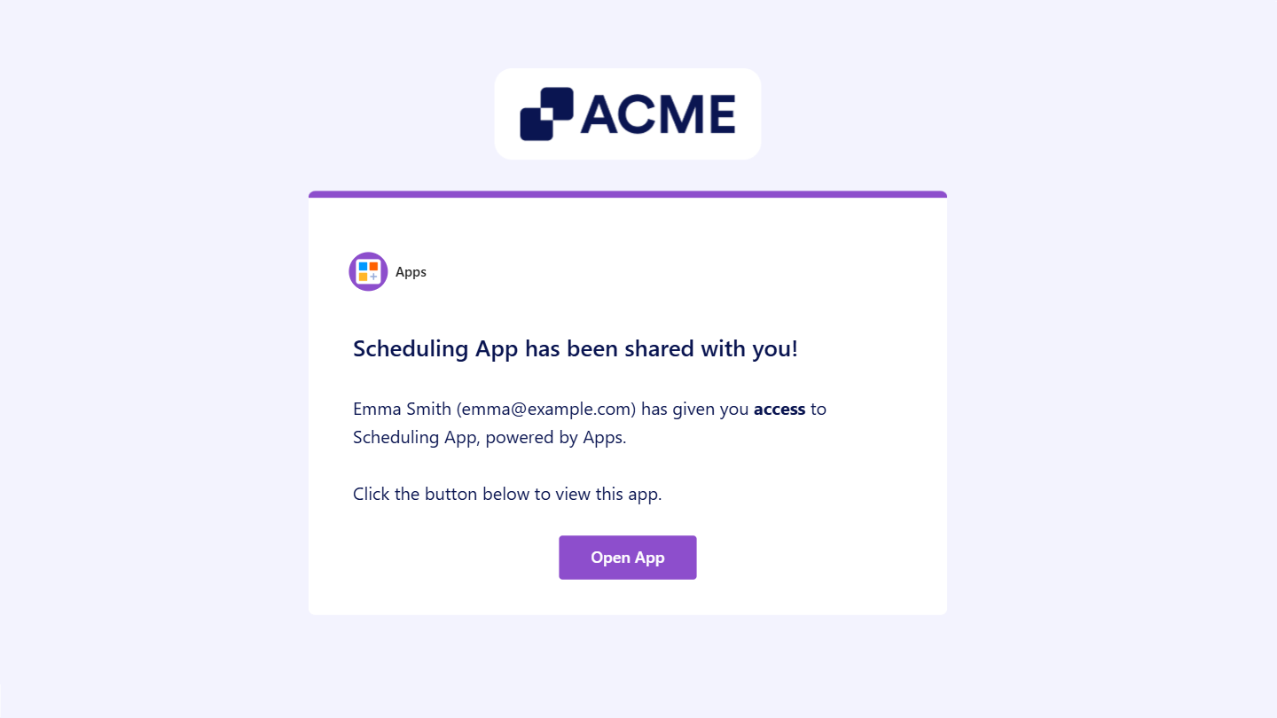 Email notification for Shared App
