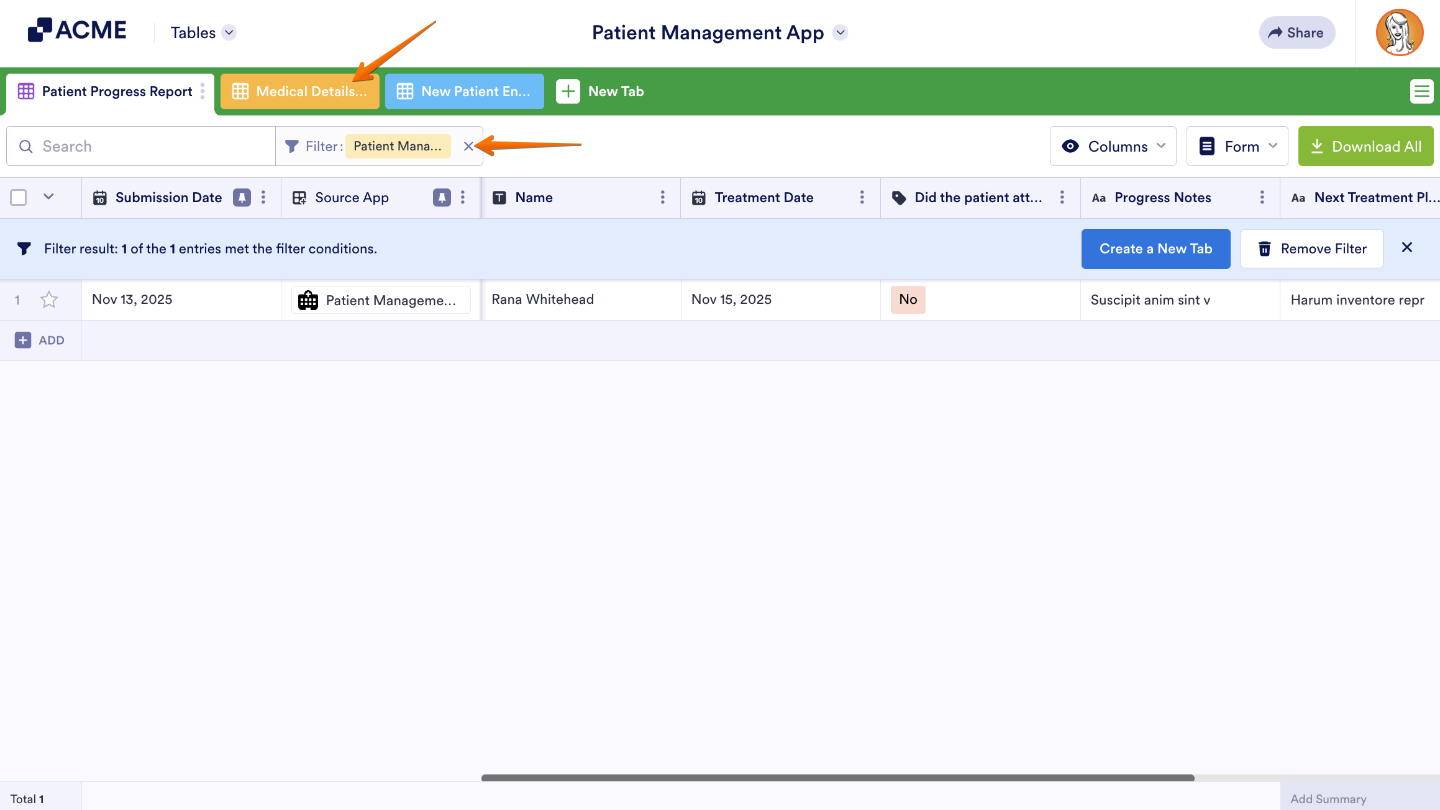 Tables provides a centralized view of every submission your app receives, keeping your data neat and easy to review