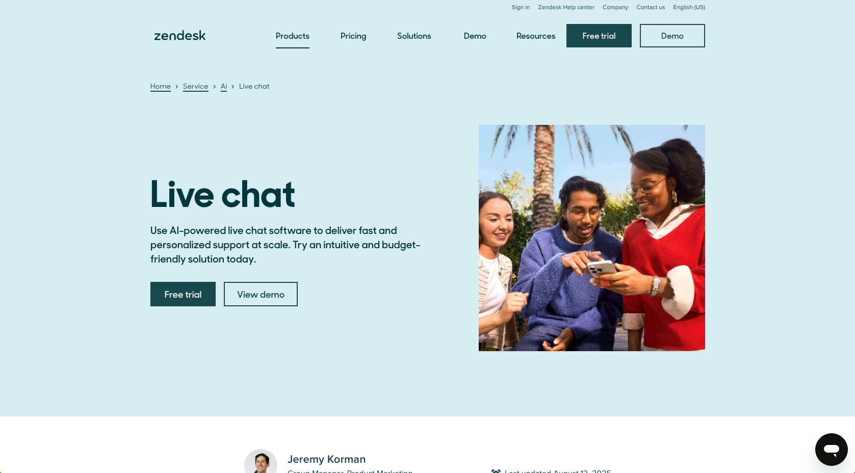 Screenshot of the Zendesk Chat website landing page showing the headline – featured in the Noupe