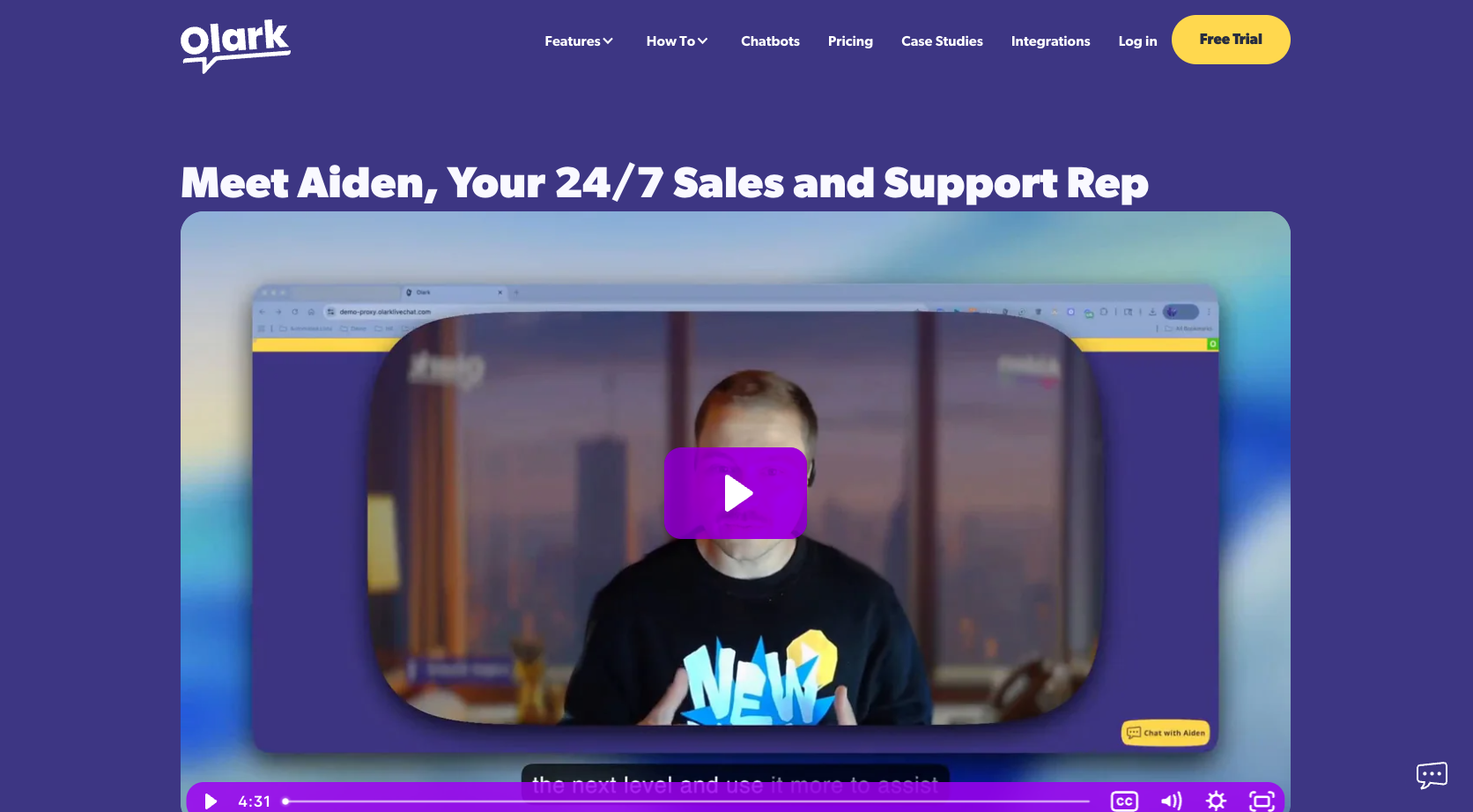 Screenshot of the Olark website landing page showing the headline – featured in the Noupe
