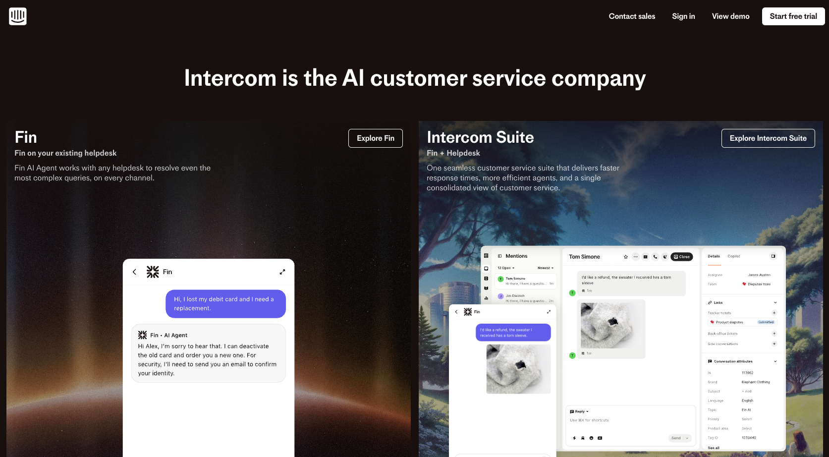 Screenshot of the Intercom website landing page showing the headline – featured in the Noupe