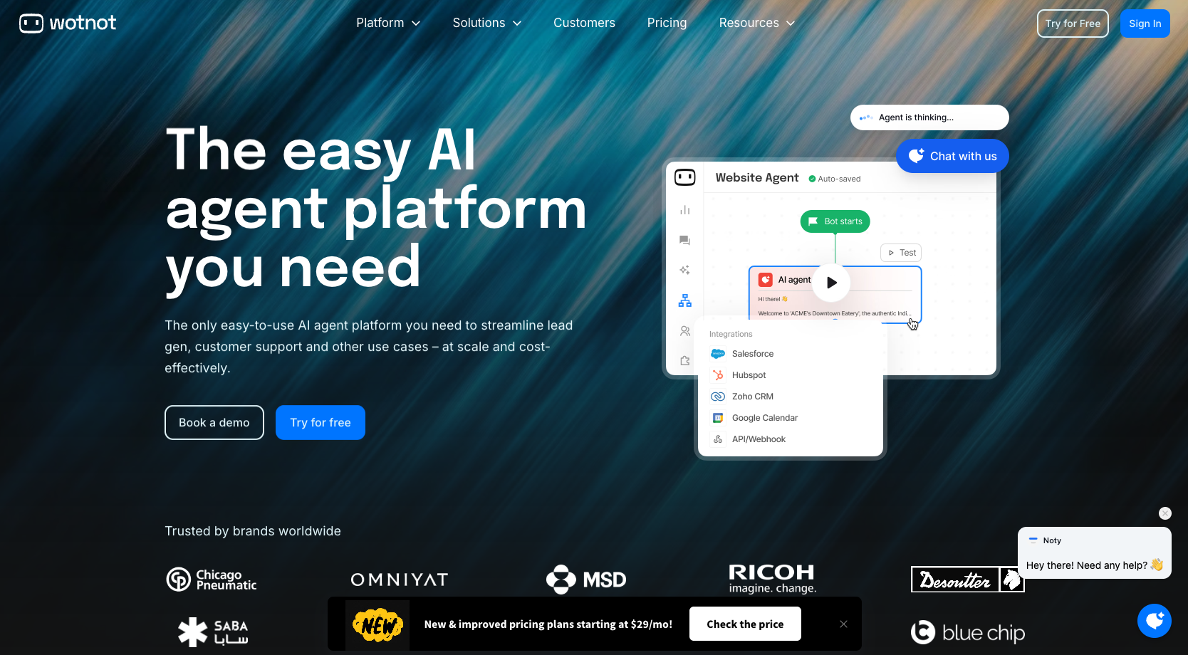 Screenshot of the WotNot website landing page showing the headline – featured in the Noupe