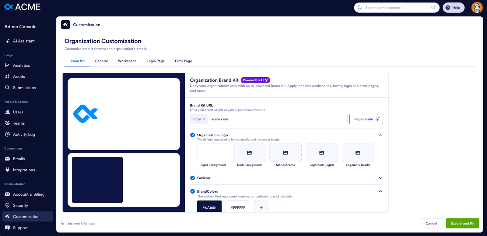 Applying on the new Brand Kit on the Enterprise Admin Console