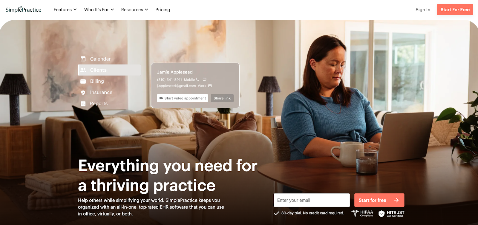 Landingpage von SimplePractice