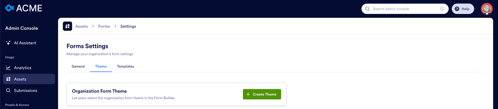 Viewing the Theme tab under the Forms Settings
