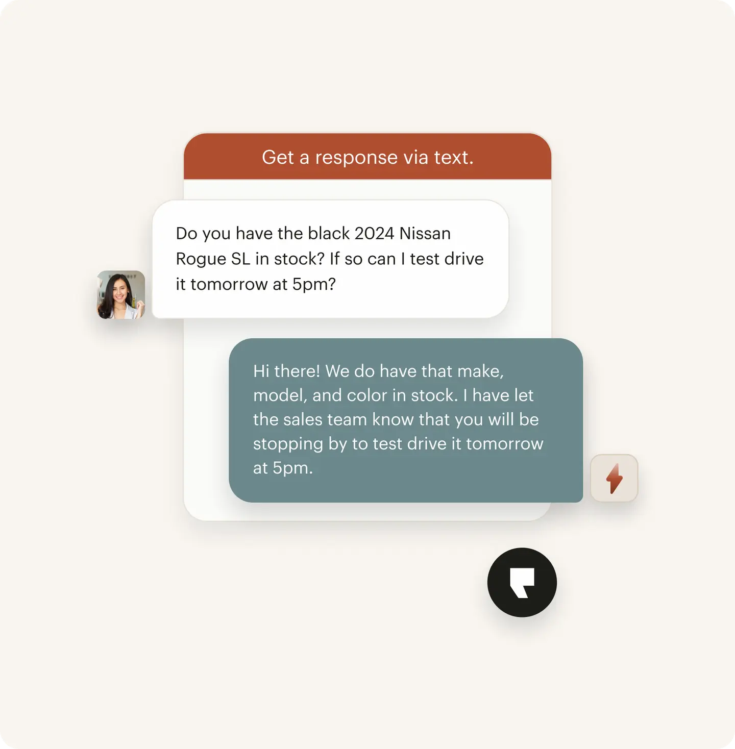 Podium agent chat example answering user question and scheduling and appointment