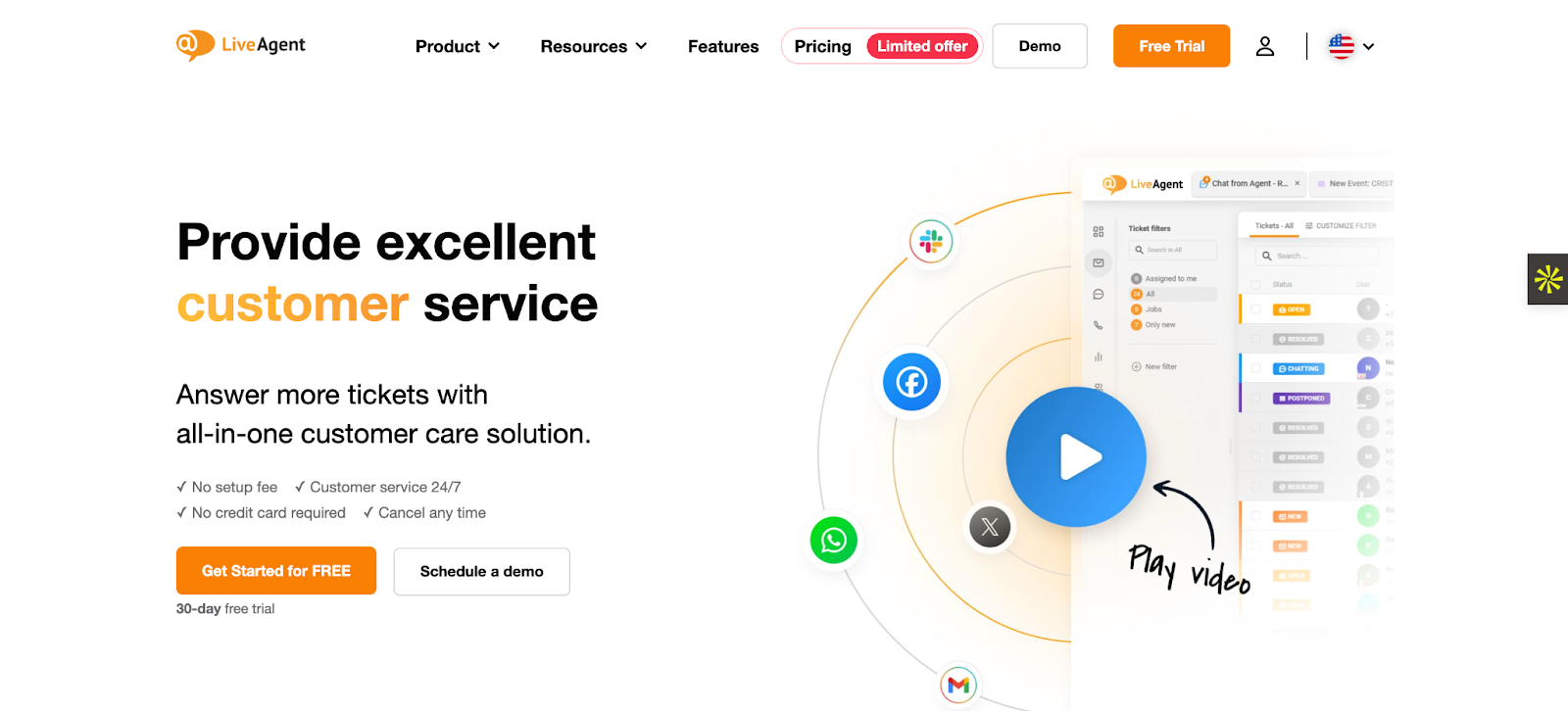 screenshot of LiveAgent website homepage with the following words provide excellent customer service