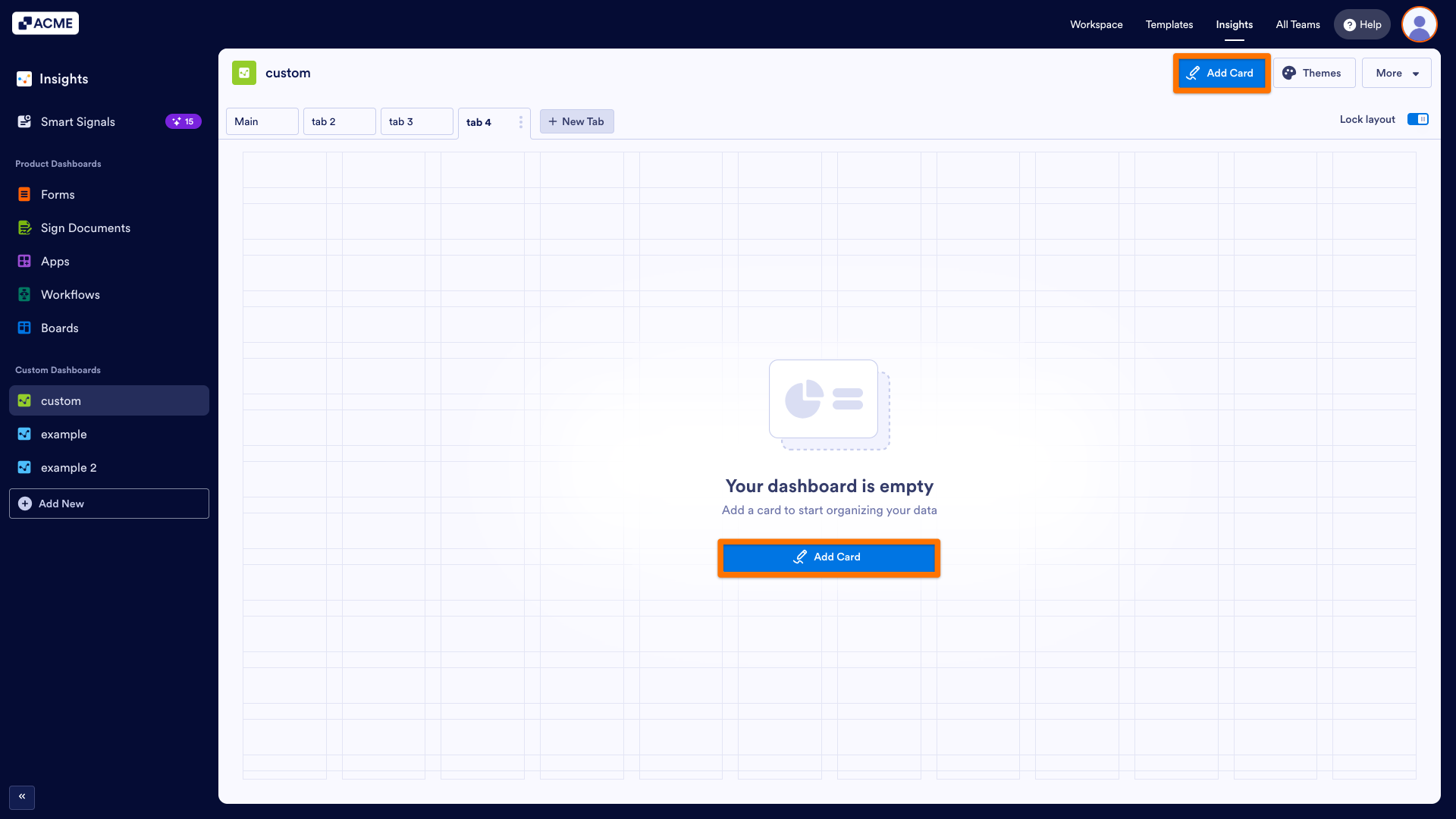 How to Manage Cards in Your Custom Dashboard in Insights? Image-1