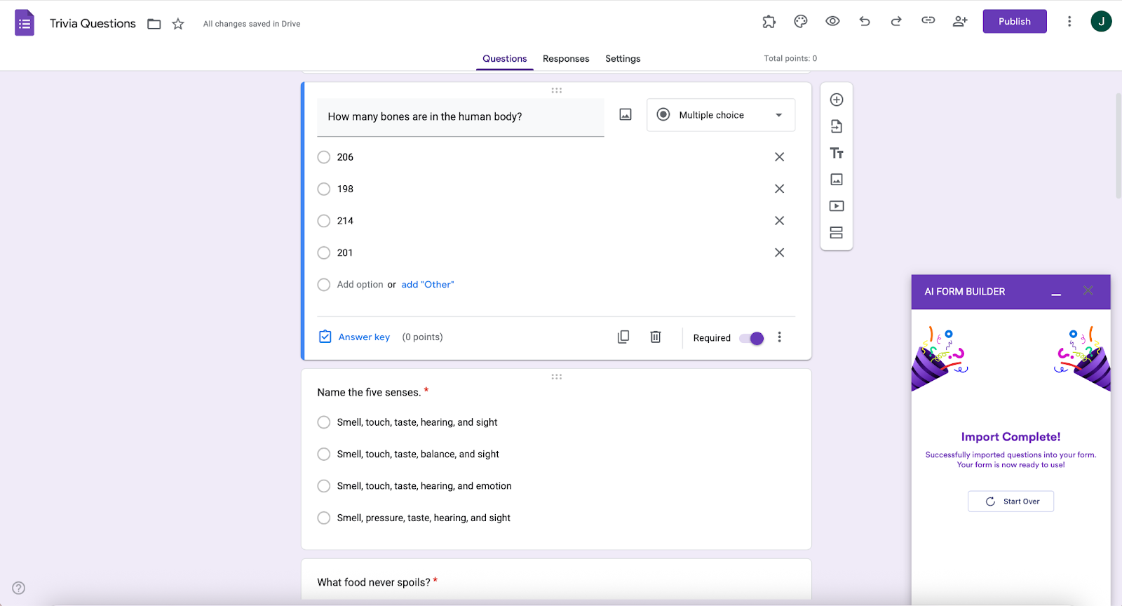 AI Form Builder Import Complete Screen