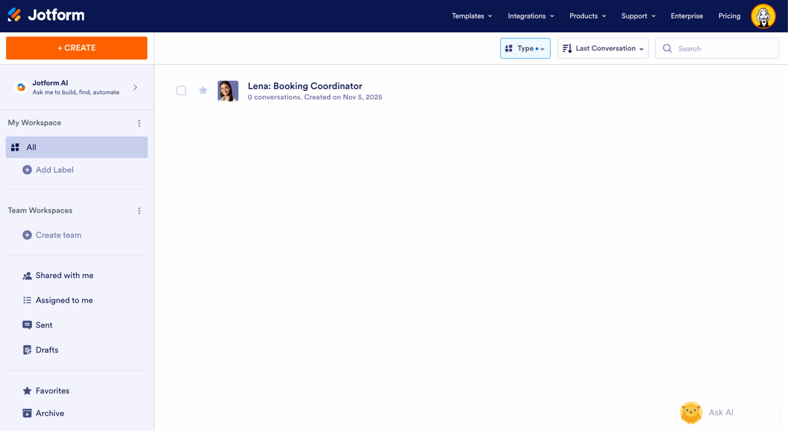 Jotform Workspace Page