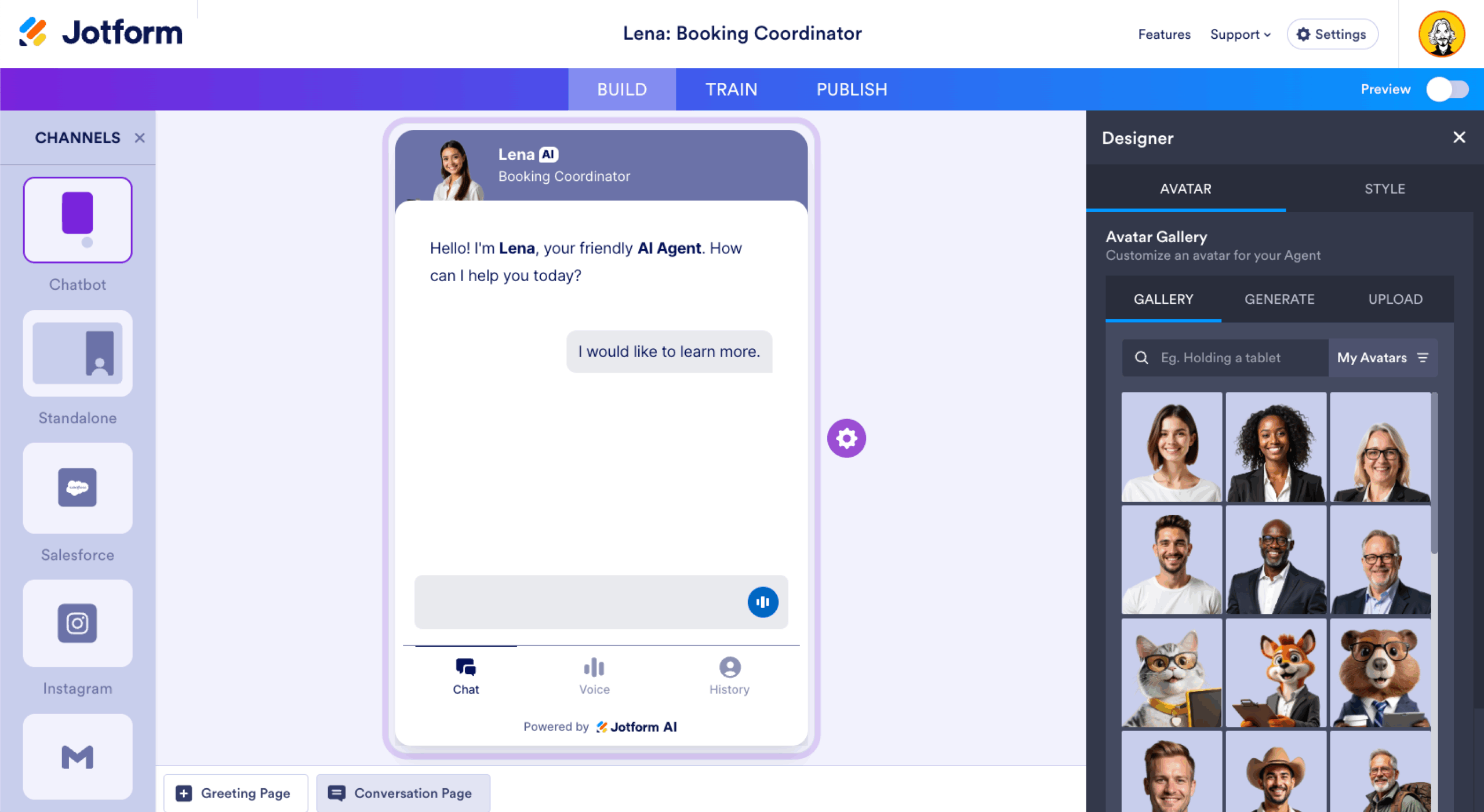 Jotform AI Agent Builder Agent Designer