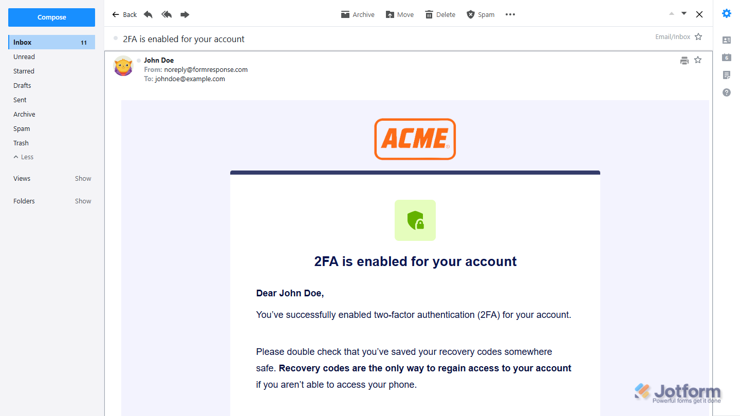 2FA is enabled email notification