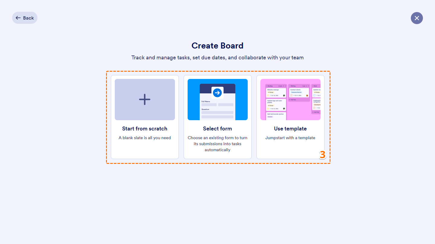 Options when creating Boards